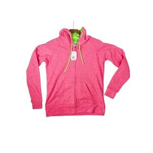 EXIST Womens Large Pink Neon Green Melange Zip Up Hoodie NWT Thumbholes LHZ9674